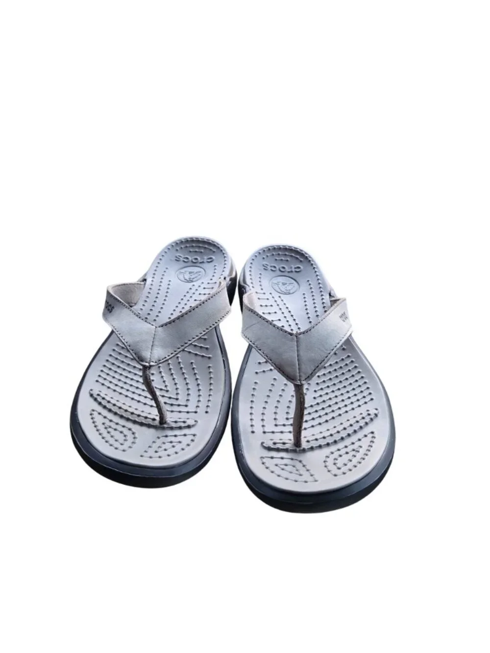 Crocs Women's Capri V Flip Beige Brown Leather Flip Flop Sandals Size 10